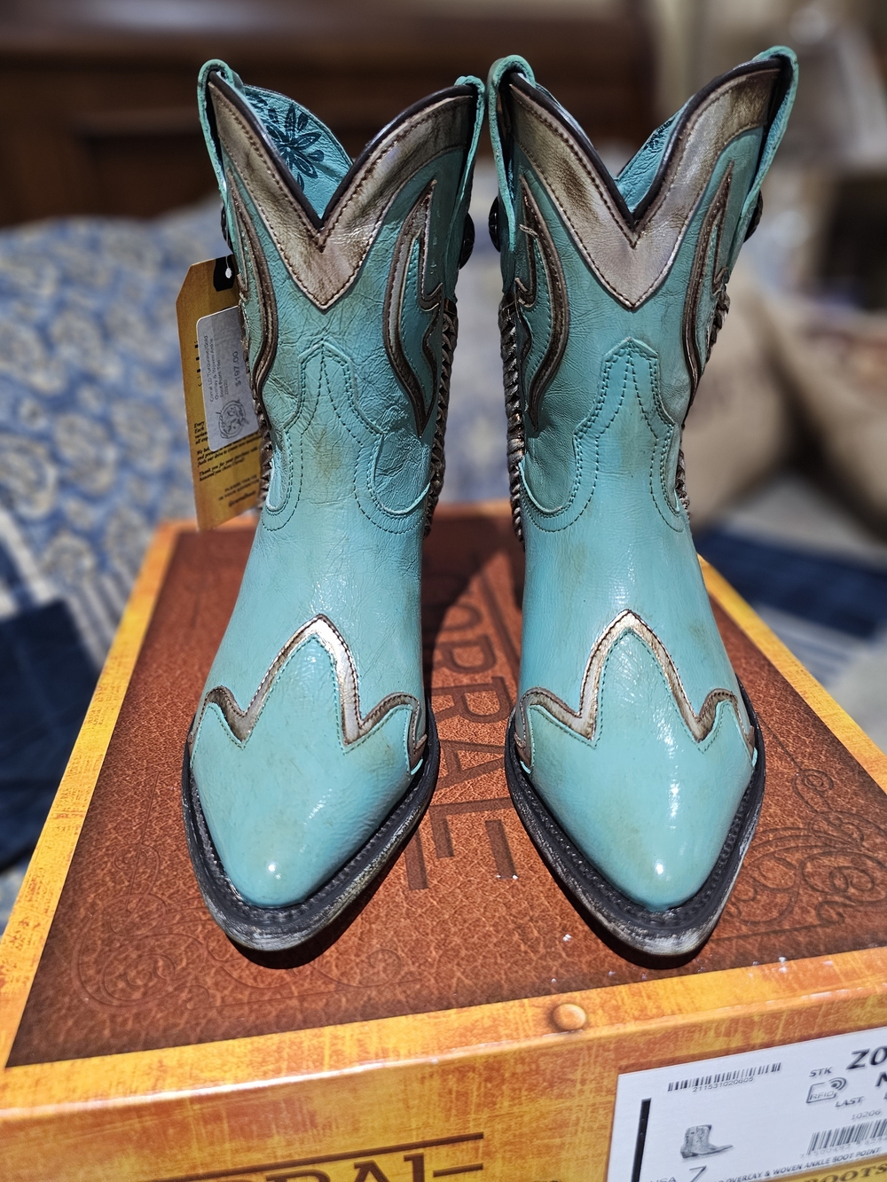 Turquoise & Concho Western-Style Ankle Booties, NIB